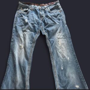 Rock Revival Blue Bootcut Jeans with Distressed Details
